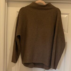 Vince Brown Cashmere/Wool Ribbed Mock Neck Knit Sweater